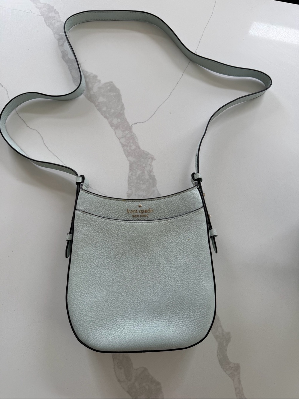 Kate Spade Leila Pale Blue Leather Adjustable Strap Crossbody Shoulder Bag Purse